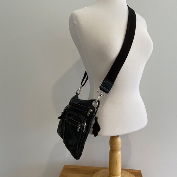 Roots 73 Black Pebble Leather Crossbody Bag Adjustable Strap & Multiple Pockets - Picture 6 of 14